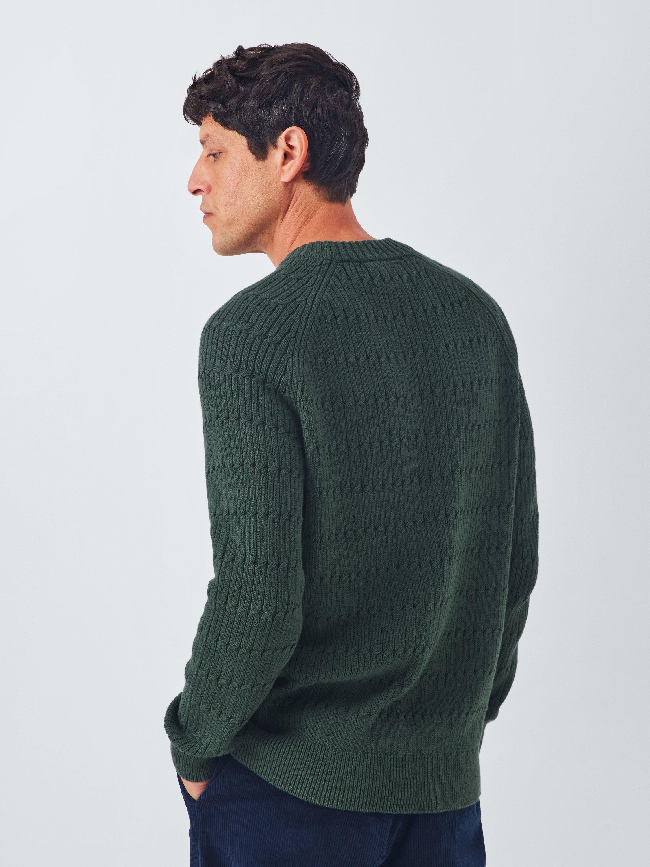 Product image 2 of 6, which shows John Lewis Cotton Rib Cable Knit Crew Neck Jumper, Darkest Spruce, S