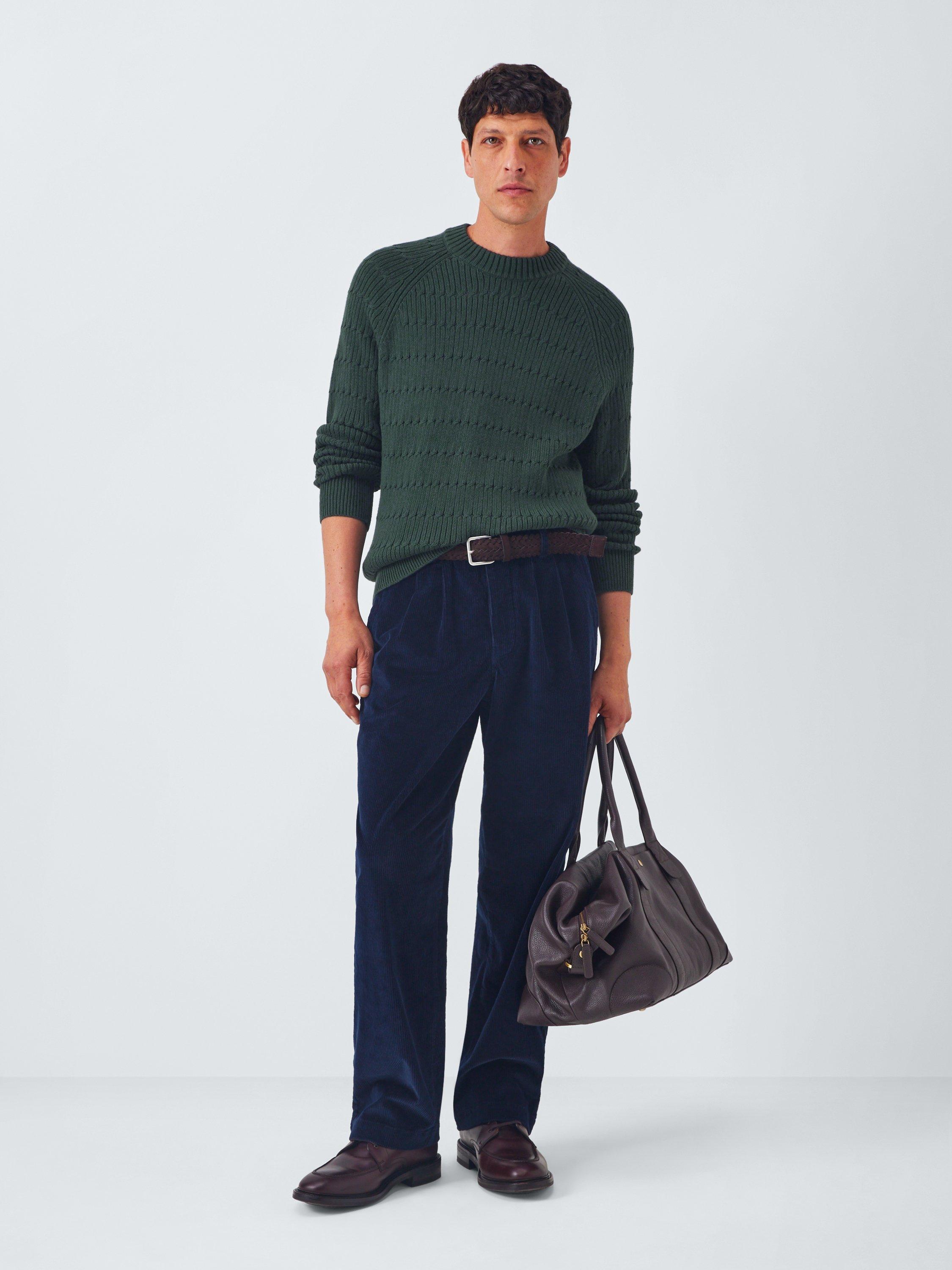 Product image 3 of 6, which shows John Lewis Cotton Rib Cable Knit Crew Neck Jumper, Darkest Spruce, S