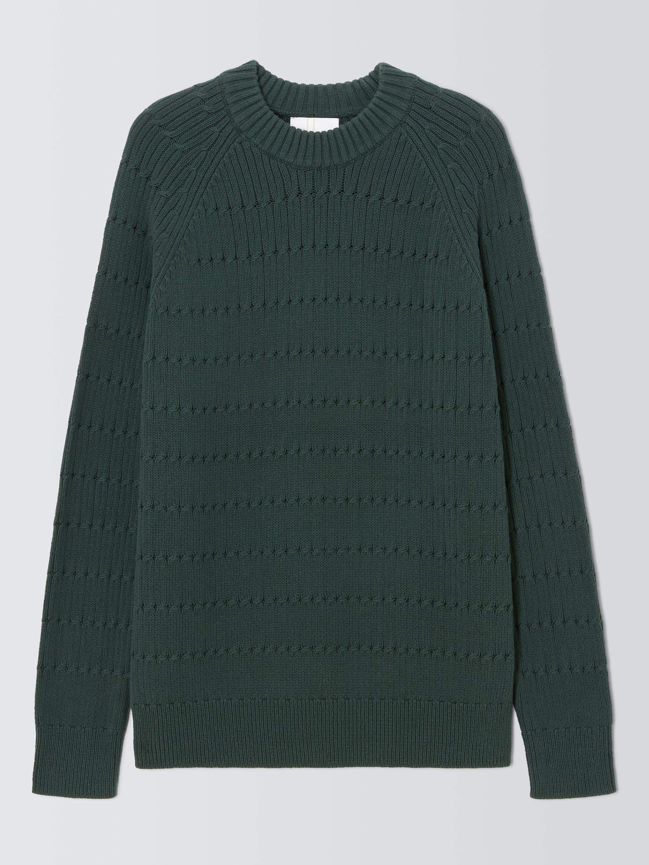 Product image 4 of 6, which shows John Lewis Cotton Rib Cable Knit Crew Neck Jumper, Darkest Spruce, S