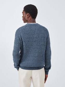 John Lewis Cotton Rib Cable Knit Crew Neck Jumper - view 2, Flint Stone