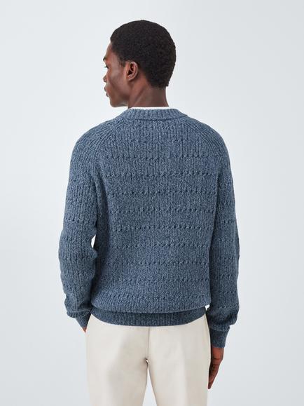 John Lewis Cotton Rib Cable Knit Crew Neck Jumper - view 2, Flint Stone