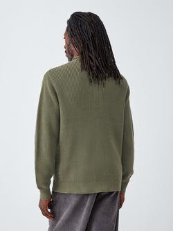 John Lewis Cotton Rib Knit Pie Collar Jumper - view 2, Deep Lichen Green