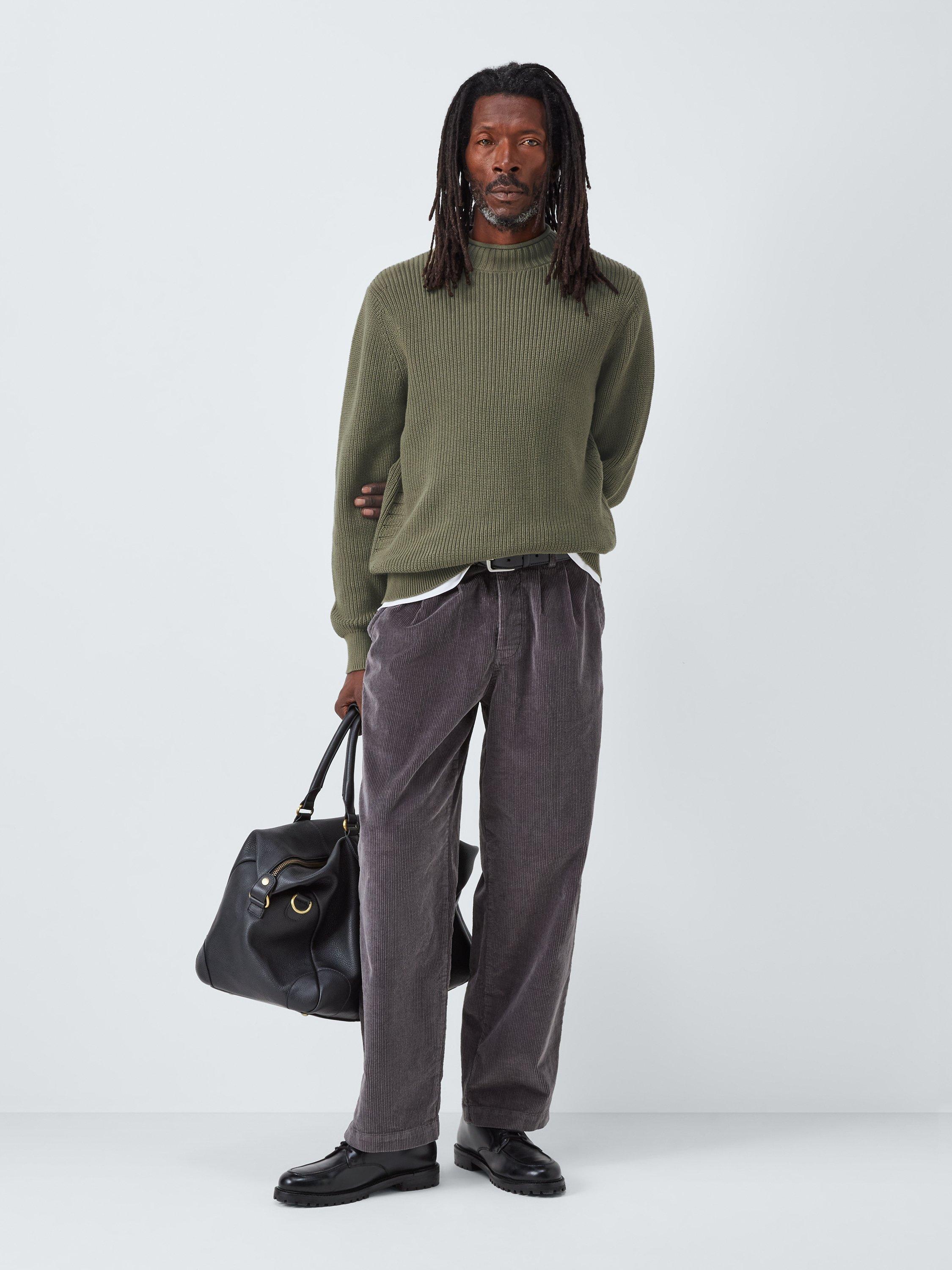 Product image 3 of 6, which shows John Lewis Cotton Rib Knit Pie Collar Jumper, Deep Lichen Green, S