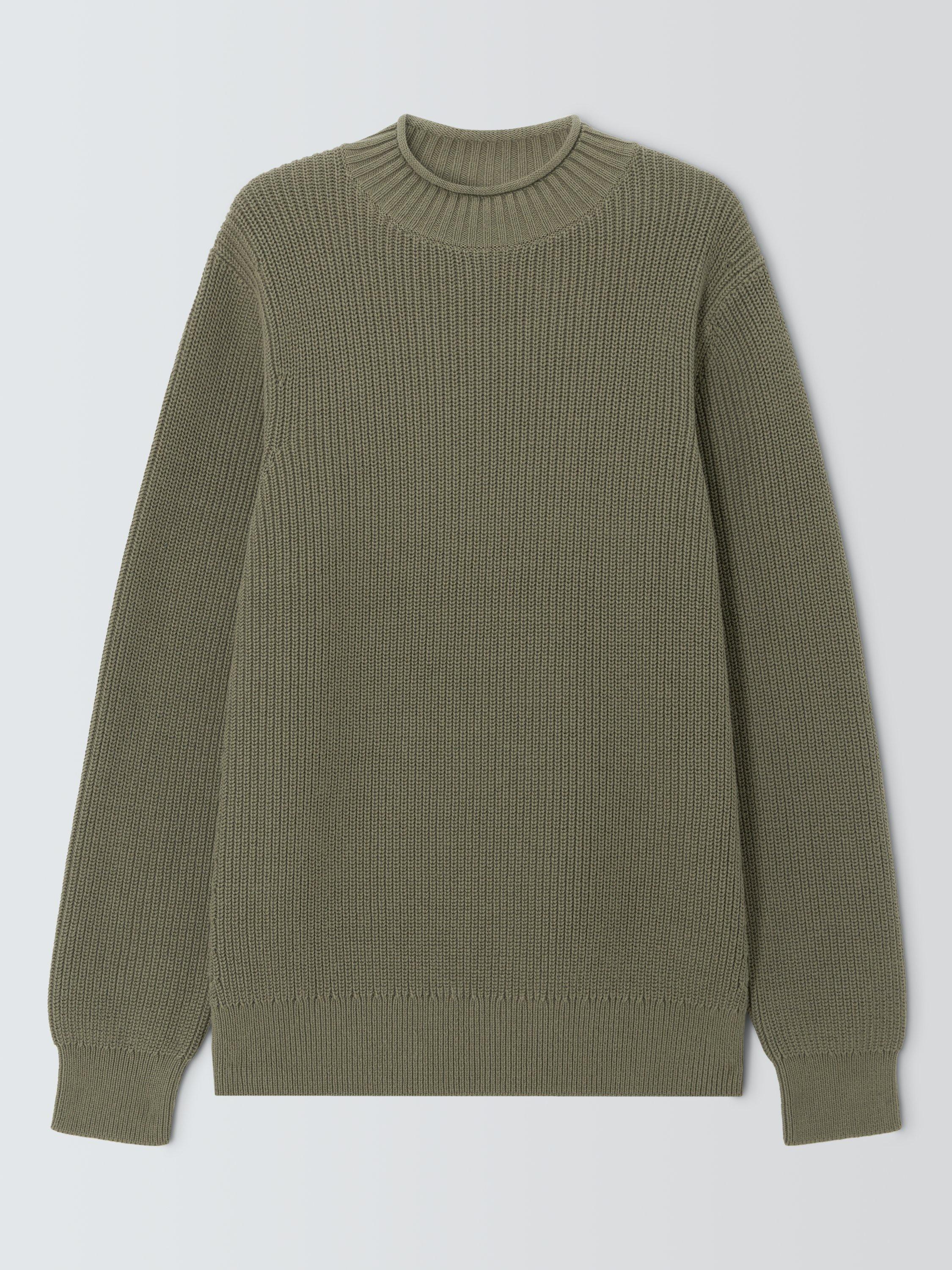 Product image 4 of 6, which shows John Lewis Cotton Rib Knit Pie Collar Jumper, Deep Lichen Green, S