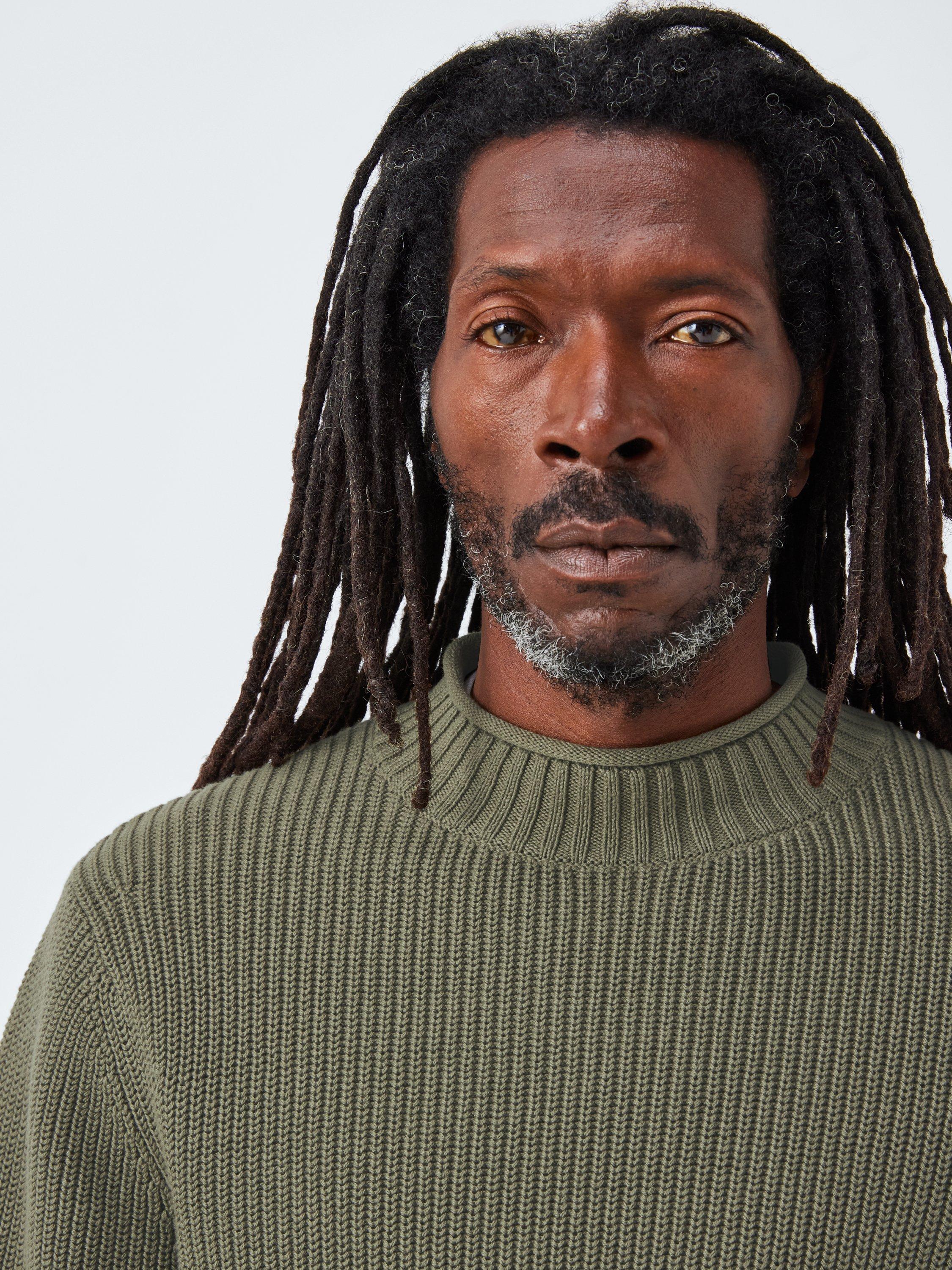 Product image 5 of 6, which shows John Lewis Cotton Rib Knit Pie Collar Jumper, Deep Lichen Green, S