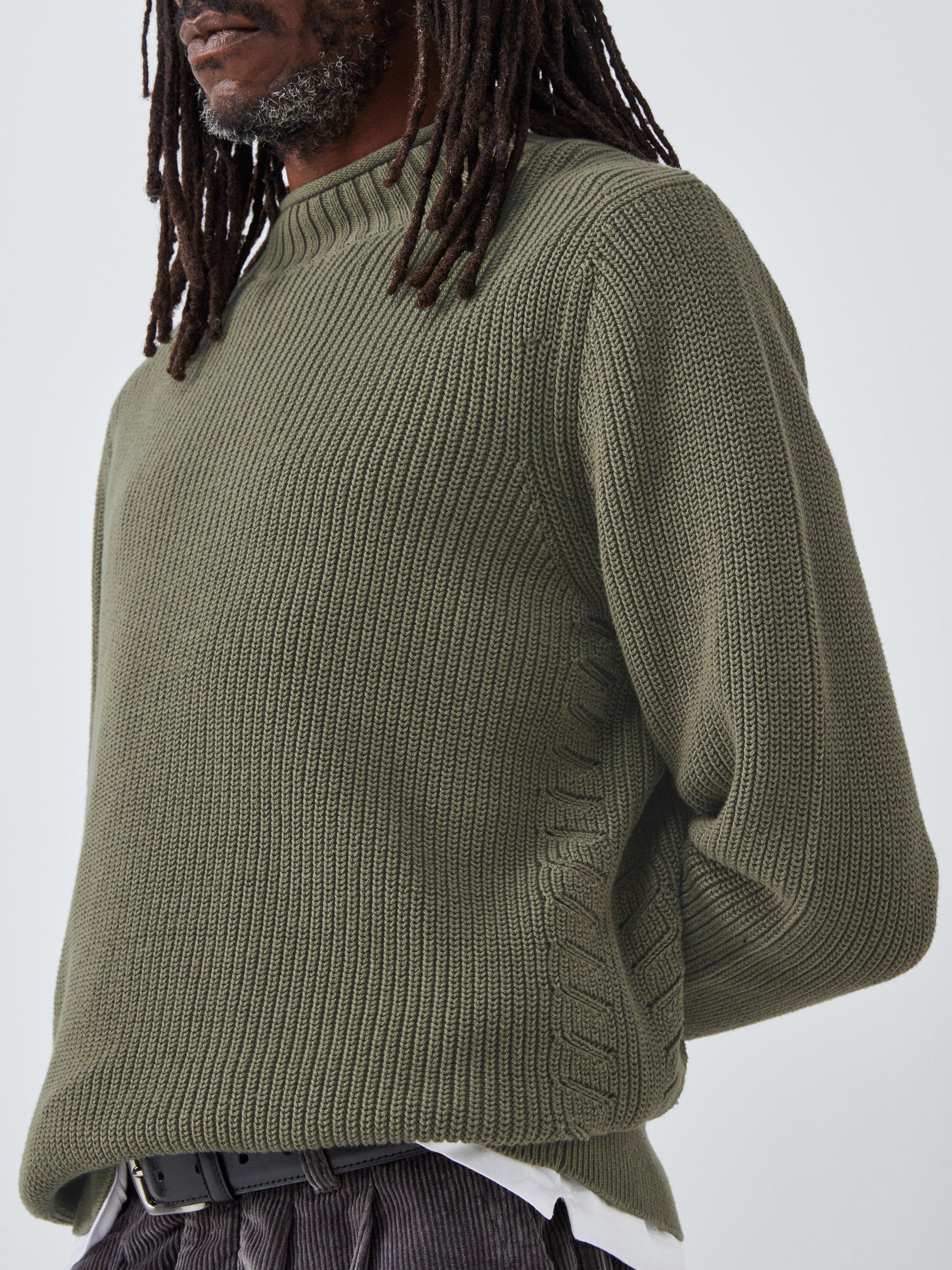 Product image 6 of 6, which shows John Lewis Cotton Rib Knit Pie Collar Jumper, Deep Lichen Green, S