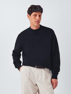 John Lewis Cotton Rib Knit Pie Collar Jumper, Navy