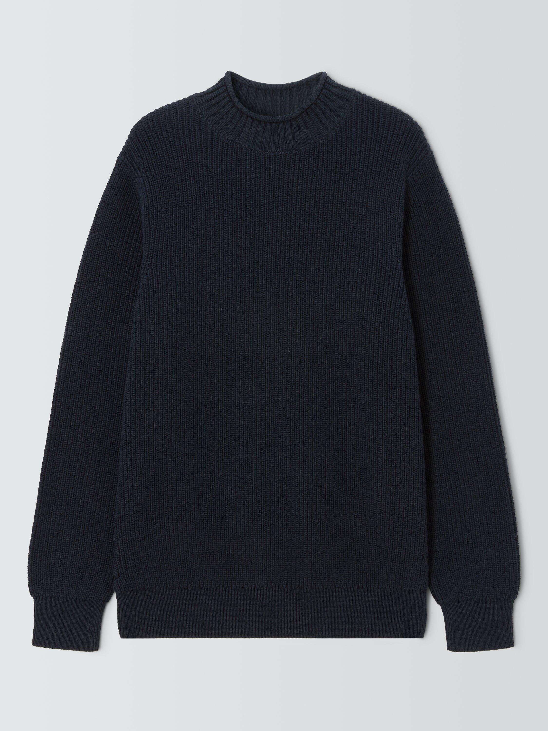 Product image 4 of 6, which shows John Lewis Cotton Rib Knit Pie Collar Jumper, Navy, M