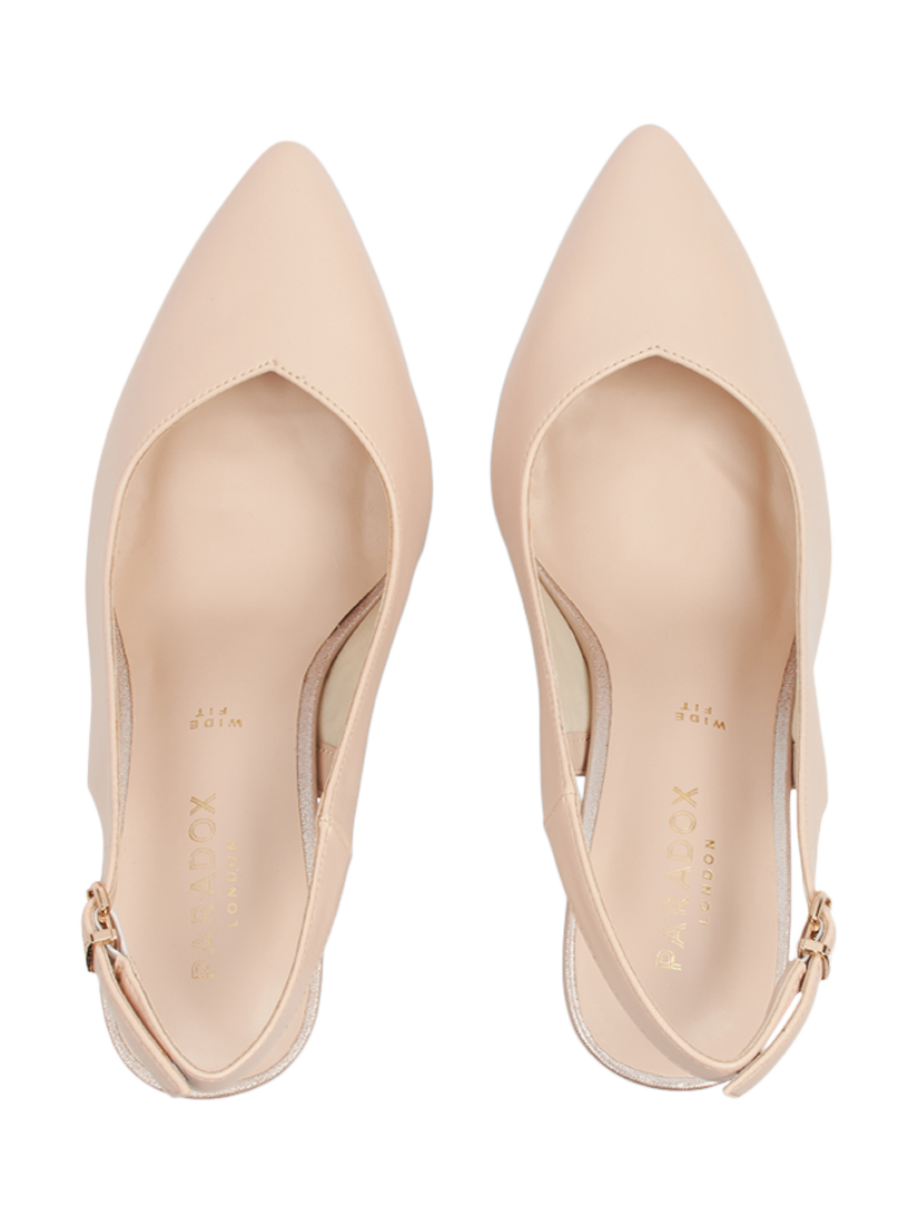 Product image 4 of 6, which shows Paradox London Giovanna Wide Fit Block Heeled Slingback Courts, Nude, 3