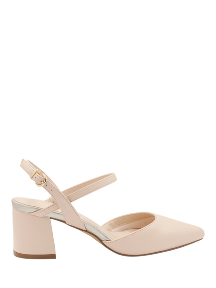 Paradox London Kendra Mid Block Heel Ankle Strap Pointed Court Shoes, Nude, Nude