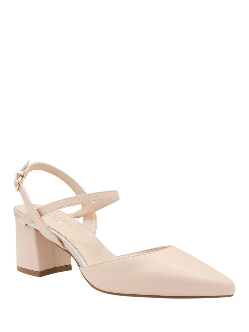 Product image 3 of 6, which shows Paradox London Kendra Mid Block Heel Ankle Strap Pointed Court Shoes, Nude, 3