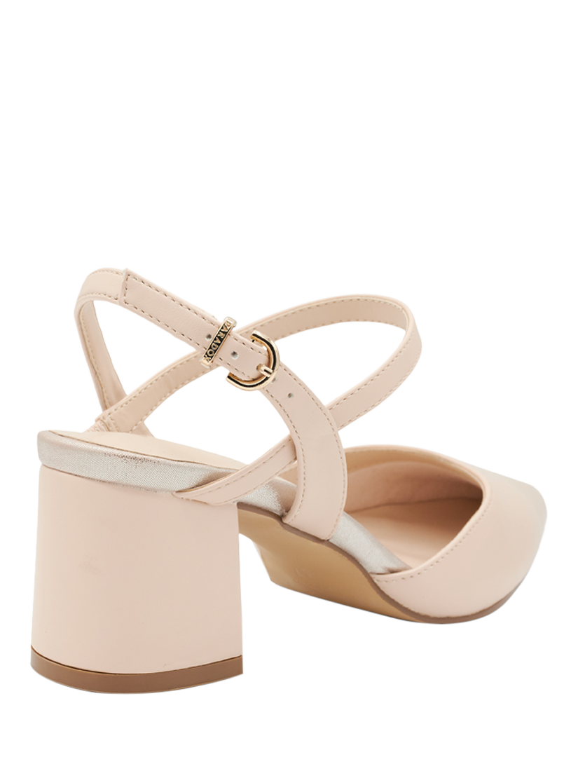Product image 5 of 6, which shows Paradox London Kendra Mid Block Heel Ankle Strap Pointed Court Shoes, Nude, 3