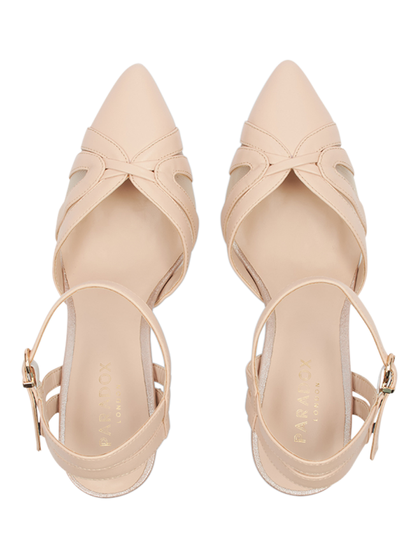 Product image 4 of 6, which shows Paradox London Kimora Mesh Pointed Block Heeled Courts, Nude, 3