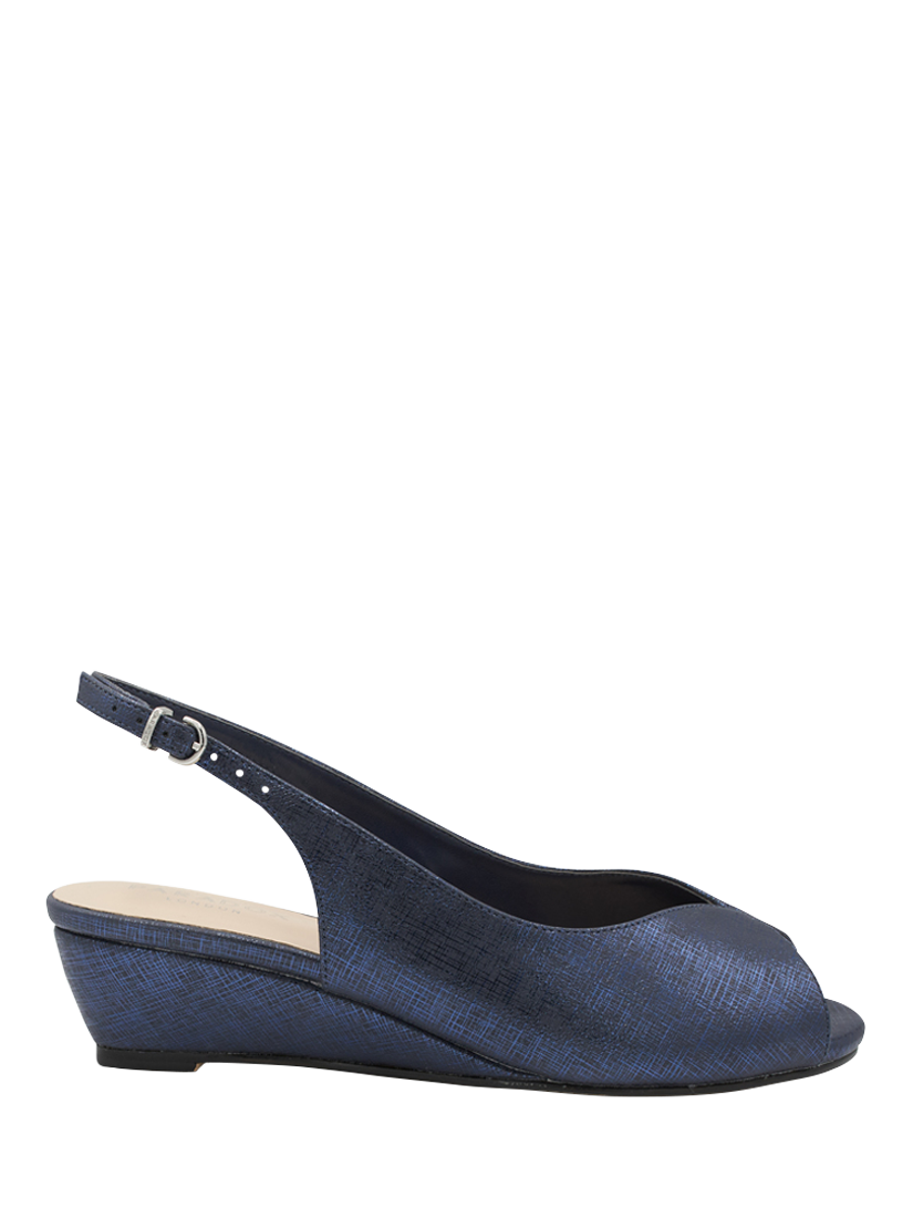 Product image 1 of 5, which shows Paradox London Janine Wide Fit Low Wedge Slingback Sandals, Navy, 3
