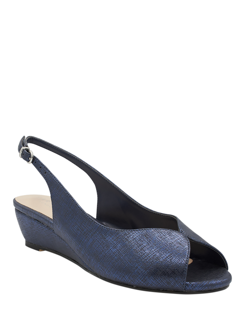 Product image 3 of 5, which shows Paradox London Janine Wide Fit Low Wedge Slingback Sandals, Navy, 3