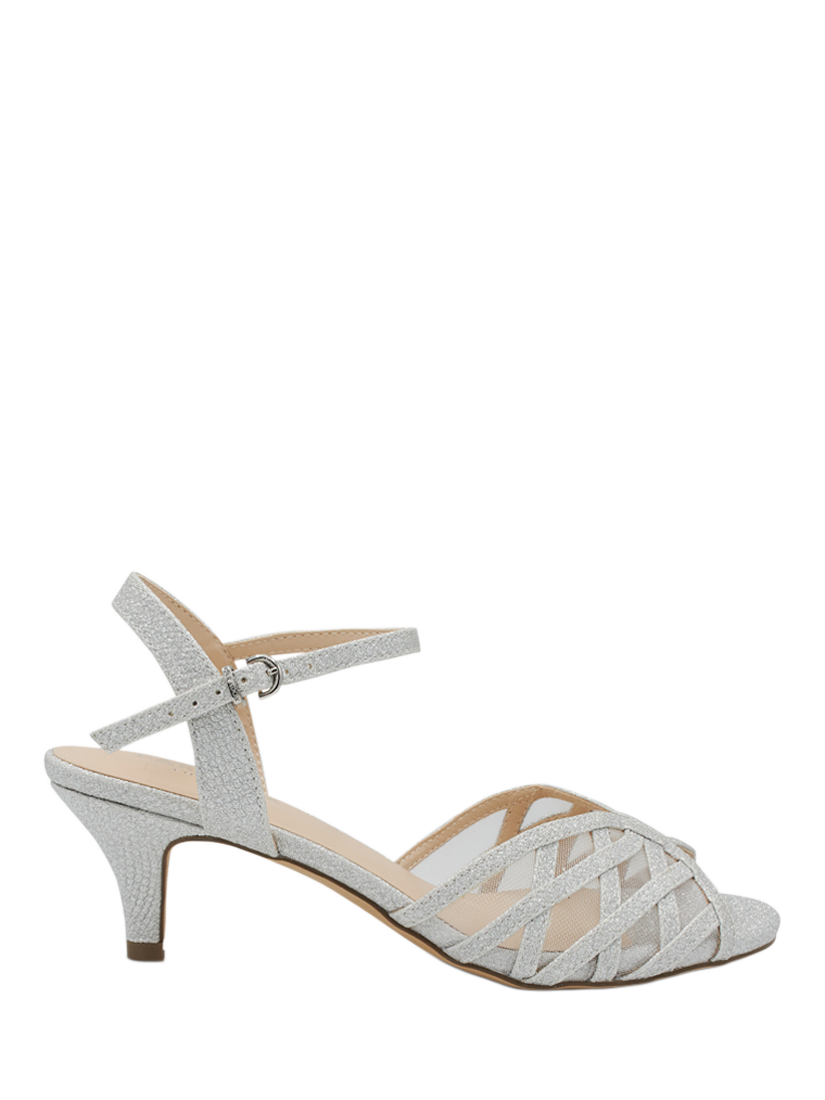 Product image 1 of 6, which shows Paradox London Marielle Glitter Strappy Heeled Sandals, Silver, 3