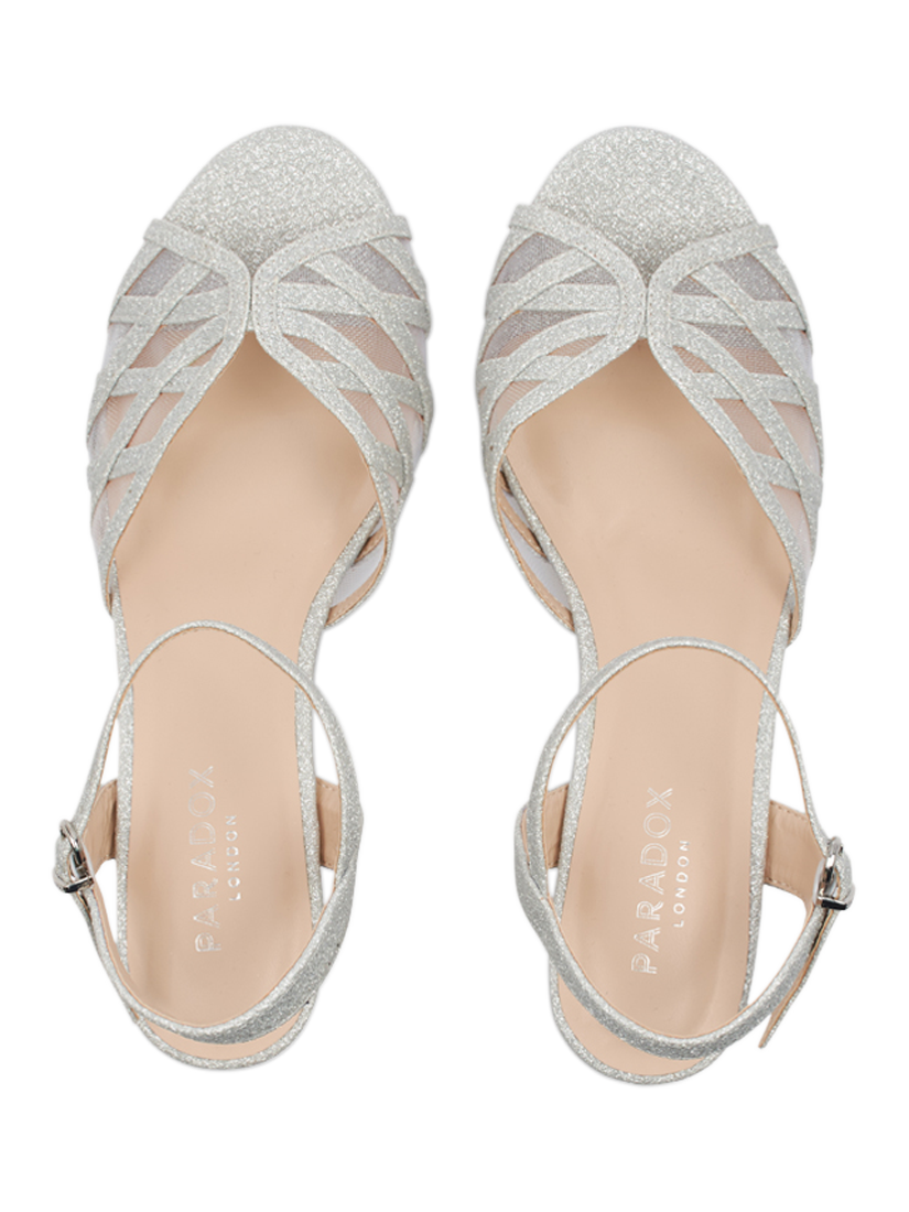 Product image 4 of 6, which shows Paradox London Marielle Glitter Strappy Heeled Sandals, Silver, 3