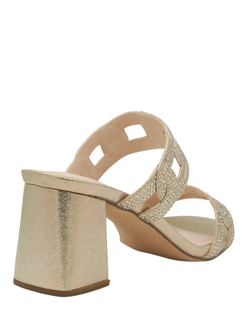 Product image 5 of 7, which shows Paradox London Megaera Diamante Heeled Mule Sandals, Champagne, 3