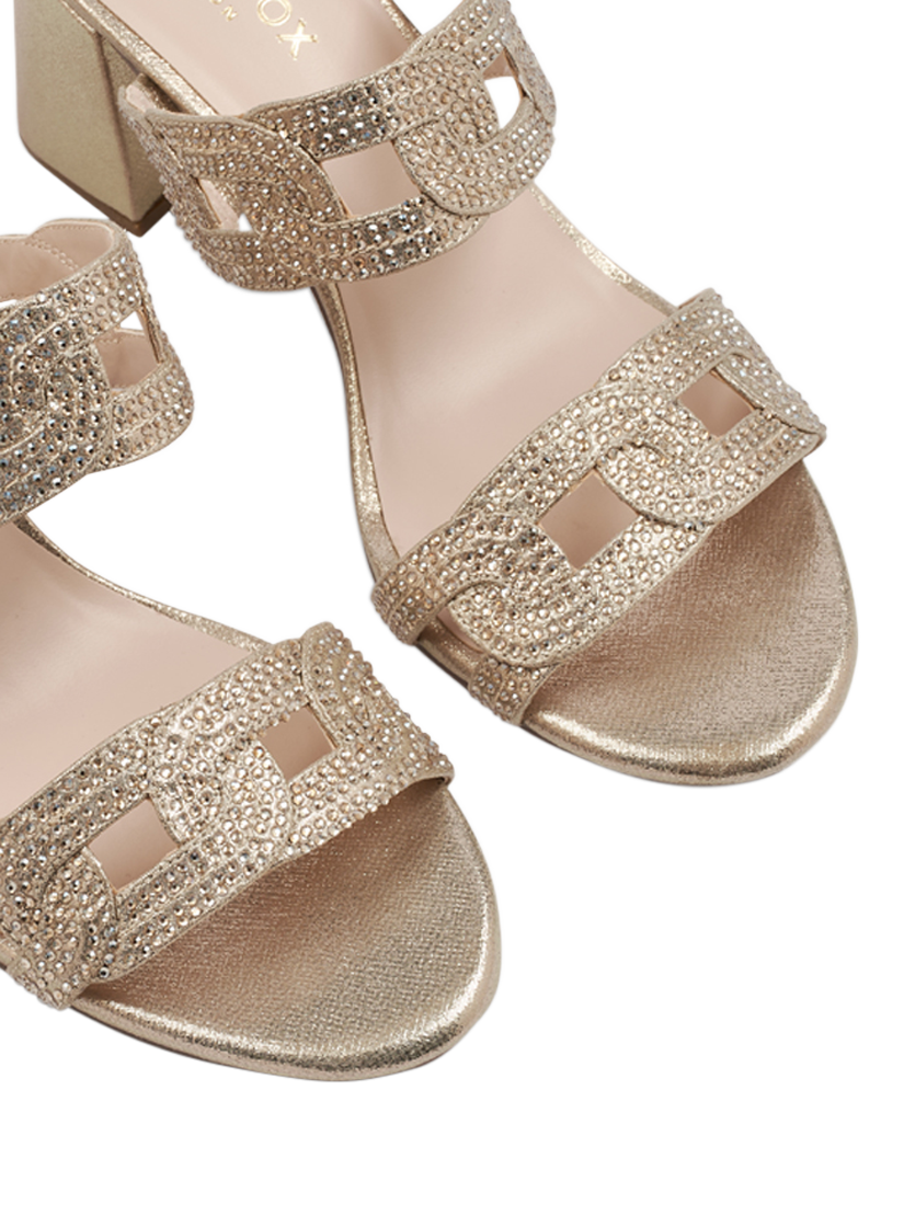Product image 7 of 7, which shows Paradox London Megaera Diamante Heeled Mule Sandals, Champagne, 3