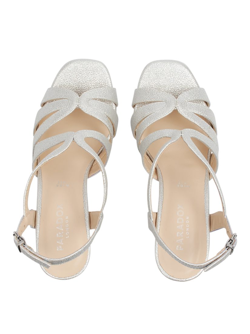 Product image 4 of 5, which shows Paradox London Natalia Wide Fit Block Heeled Sandals, Silver, 3