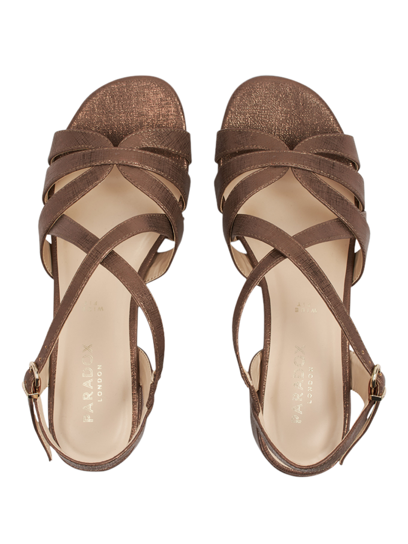 Product image 4 of 6, which shows Paradox London Nerissa Wide Fit Block Heeled Sandals, Bronze, 3