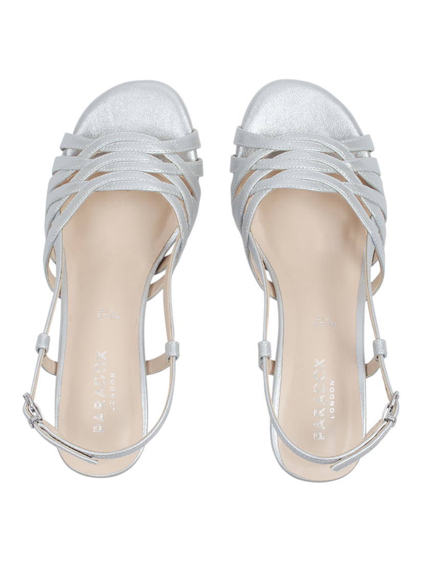 Product image 4 of 6, which shows Paradox London Nicolette Wide Fit Heeled Sandals, Silver, 3