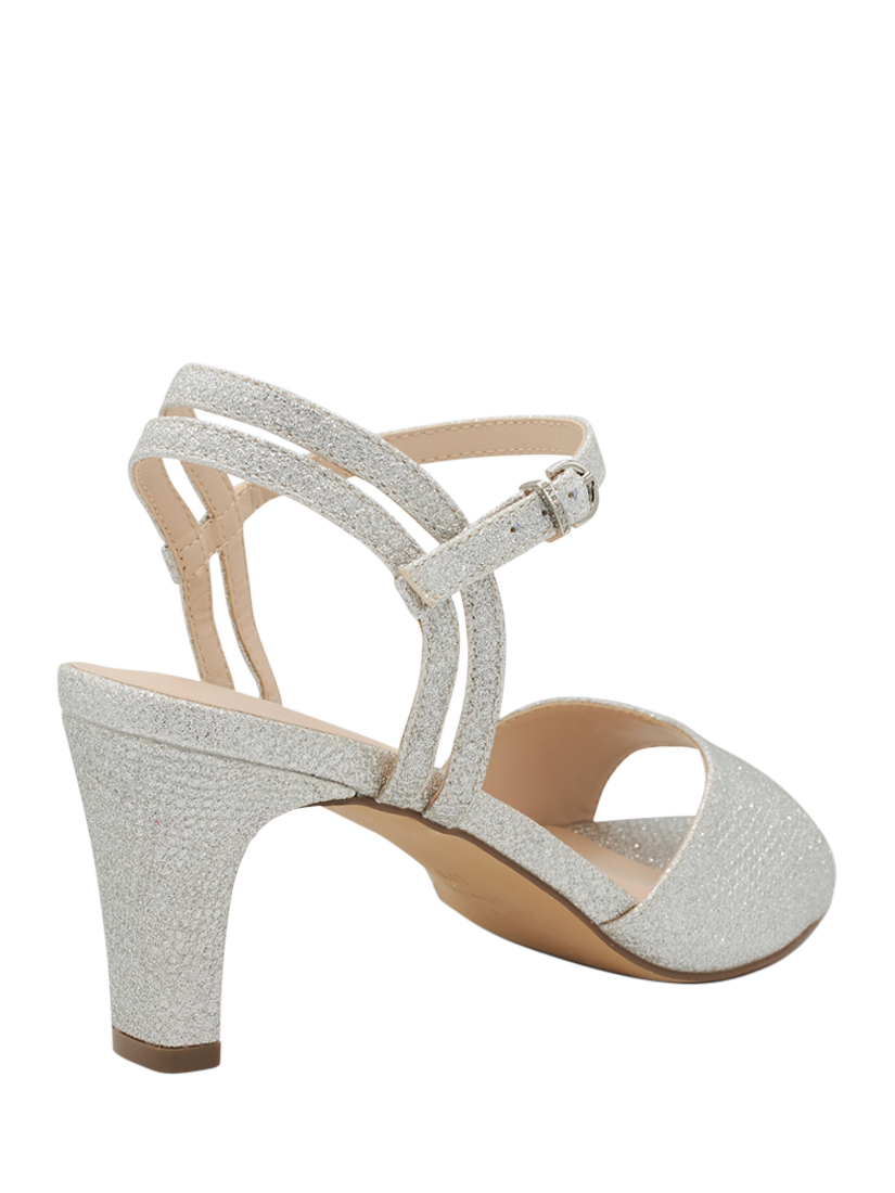 Product image 5 of 6, which shows Paradox London Nova Wide Fit Glitter Heeled Sandals, Silver, 3