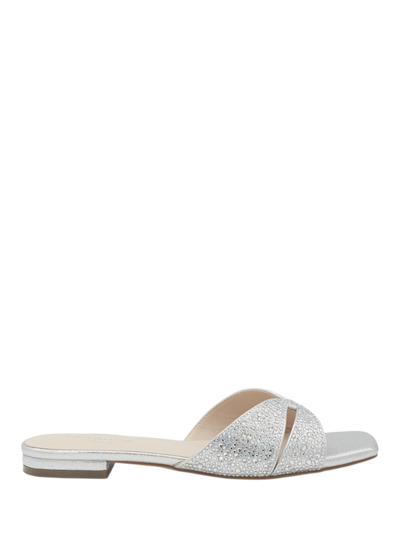 Paradox London Sedona Diamante Metallic Flat Sandals, Silver