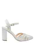 Paradox London Kimora Mesh Pointed Block Heeled Courts, Silver
