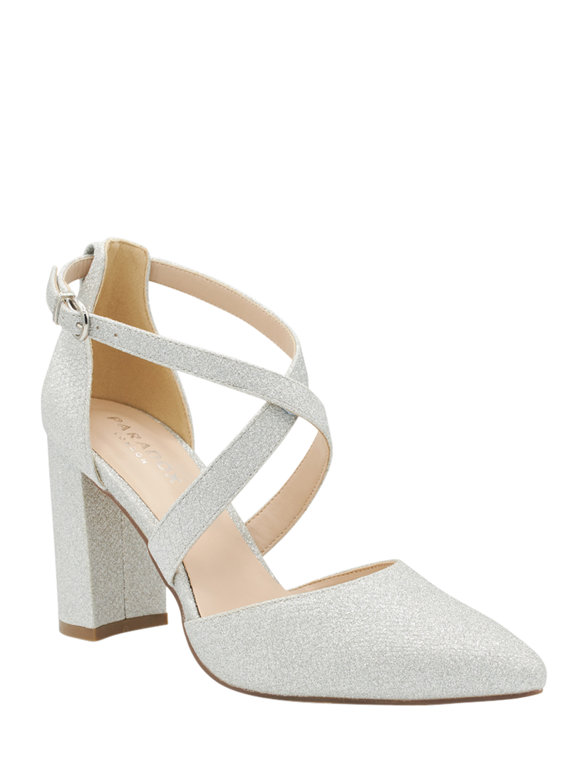 Product image 3 of 6, which shows Paradox London Rylee Glitter Pointed Heeled Courts, Silver, 3