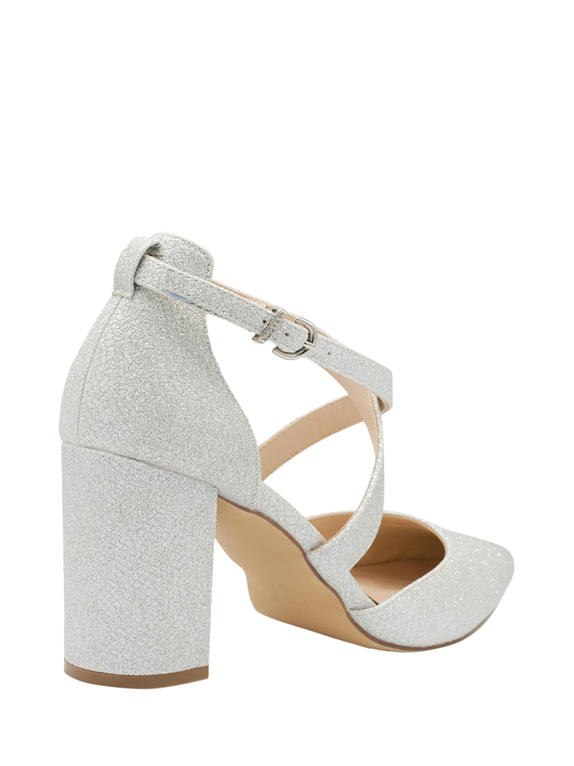 Product image 5 of 6, which shows Paradox London Rylee Glitter Pointed Heeled Courts, Silver, 3