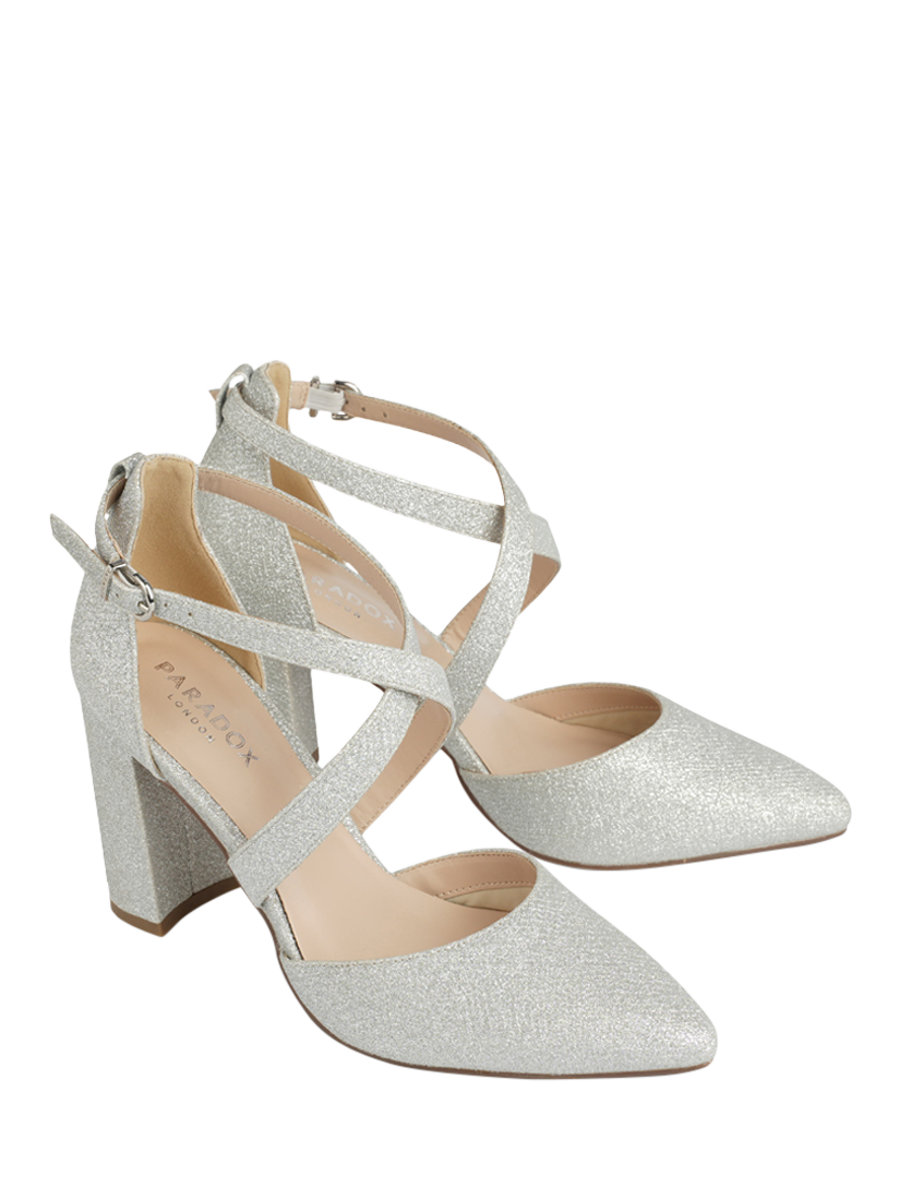 Product image 6 of 6, which shows Paradox London Rylee Glitter Pointed Heeled Courts, Silver, 3