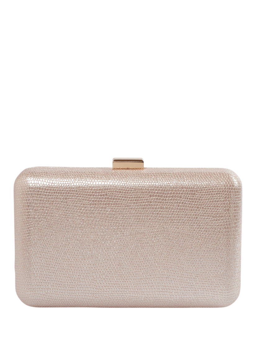 Paradox London Delina Glitter Lizard Box Clutch Bag, Nude