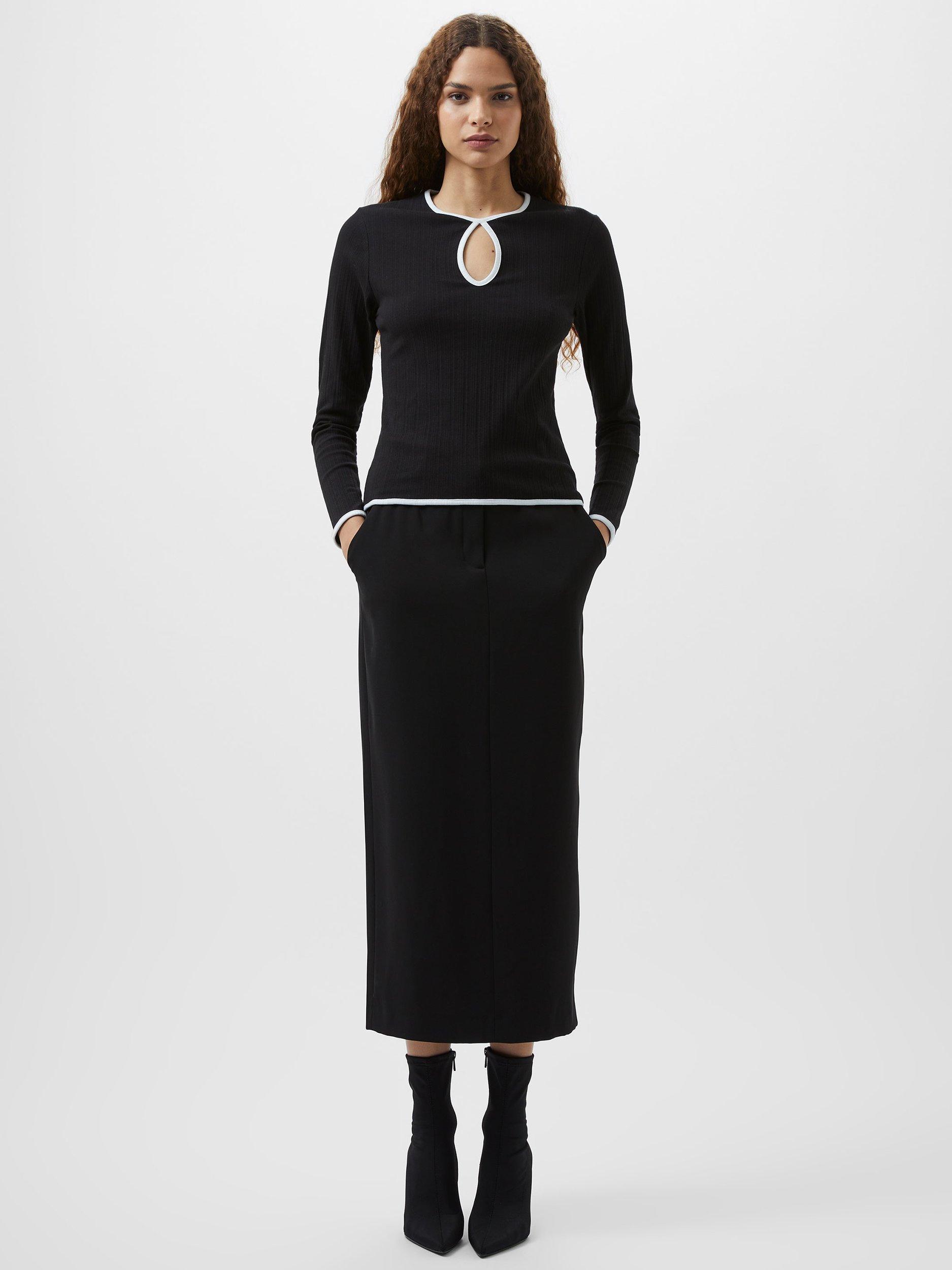 Product image 2 of 5, which shows French Connection Sasia Rib Contrast Top, Black/White, XS
