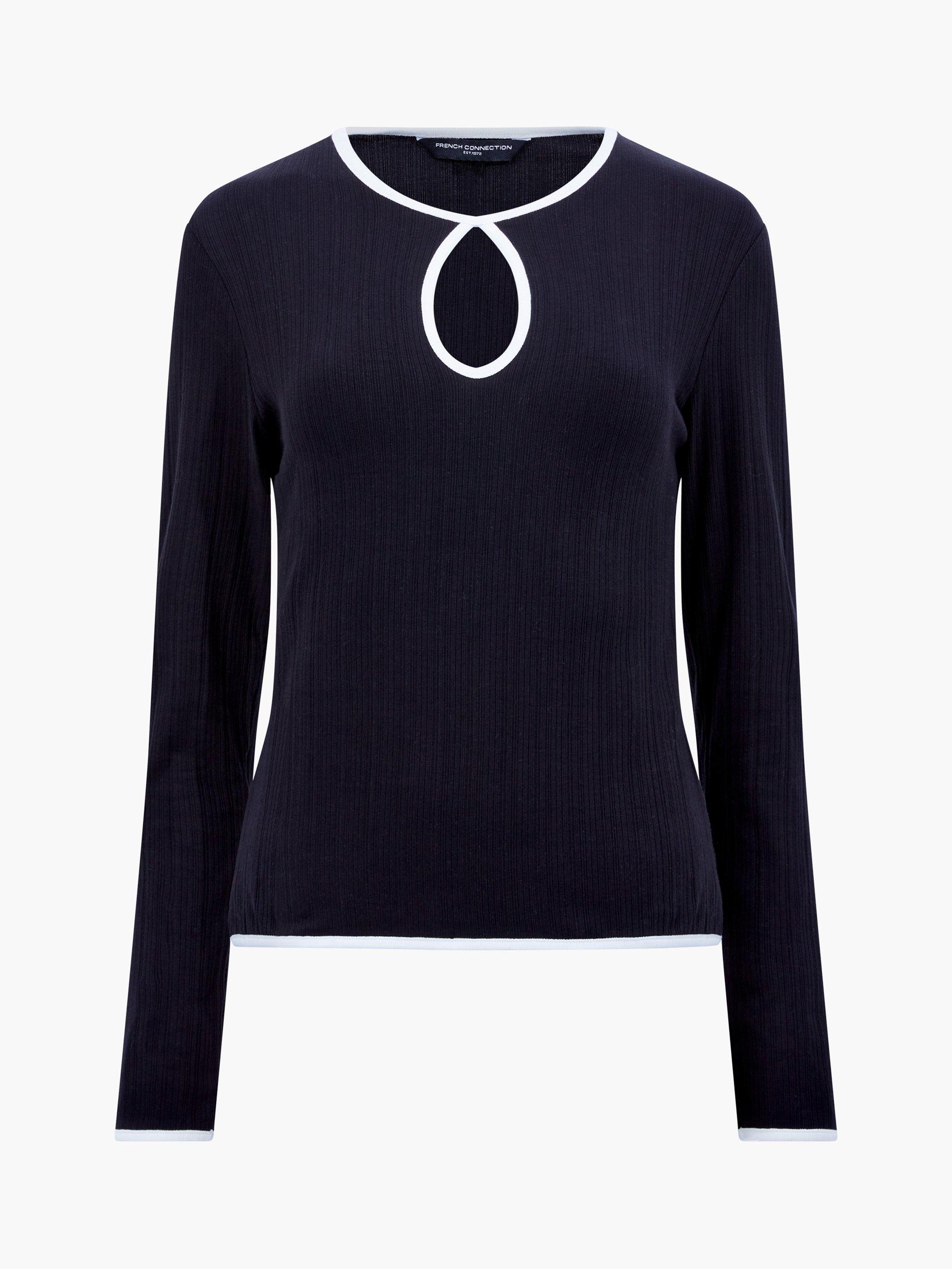 Product image 5 of 5, which shows French Connection Sasia Rib Contrast Top, Black/White, XS