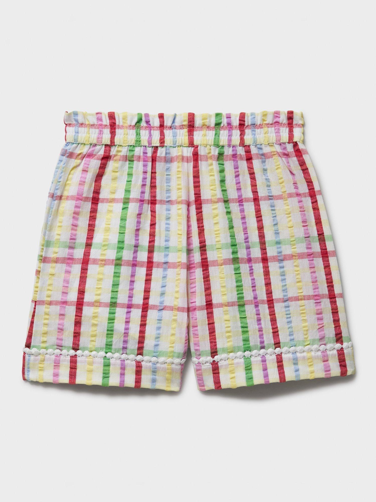 Product image 2 of 3, which shows Crew Clothing Kids' Seersucker Check Shorts, White/Multi, 8-9 years