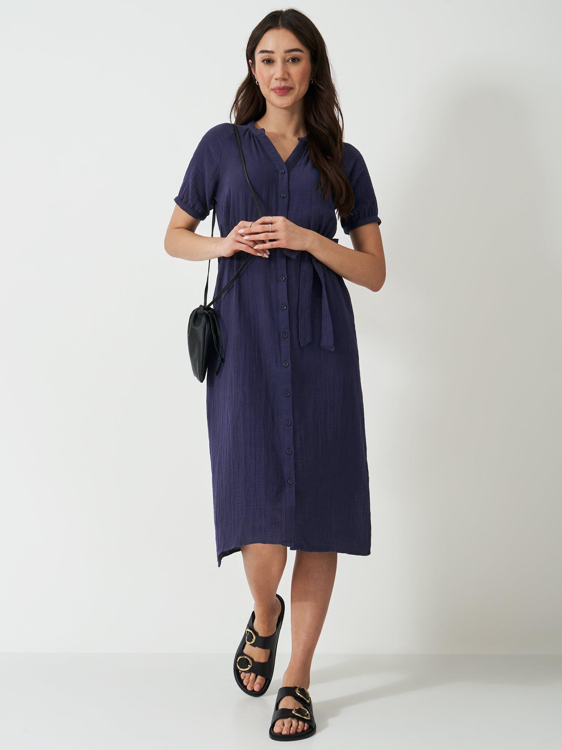Product image 1 of 5, which shows Crew Clothing Kate Cheesecloth Dress, Navy Blue, 6