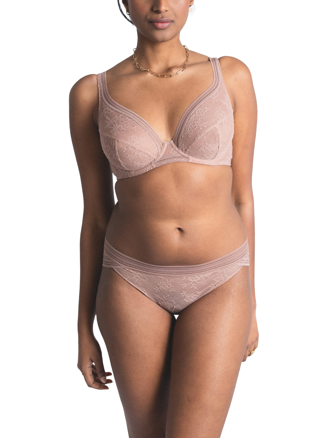 Product image 1 of 8, which shows Maison Lejaby Miss Lejaby Plus Size Lace Triangle Bra, Pralin, 30D