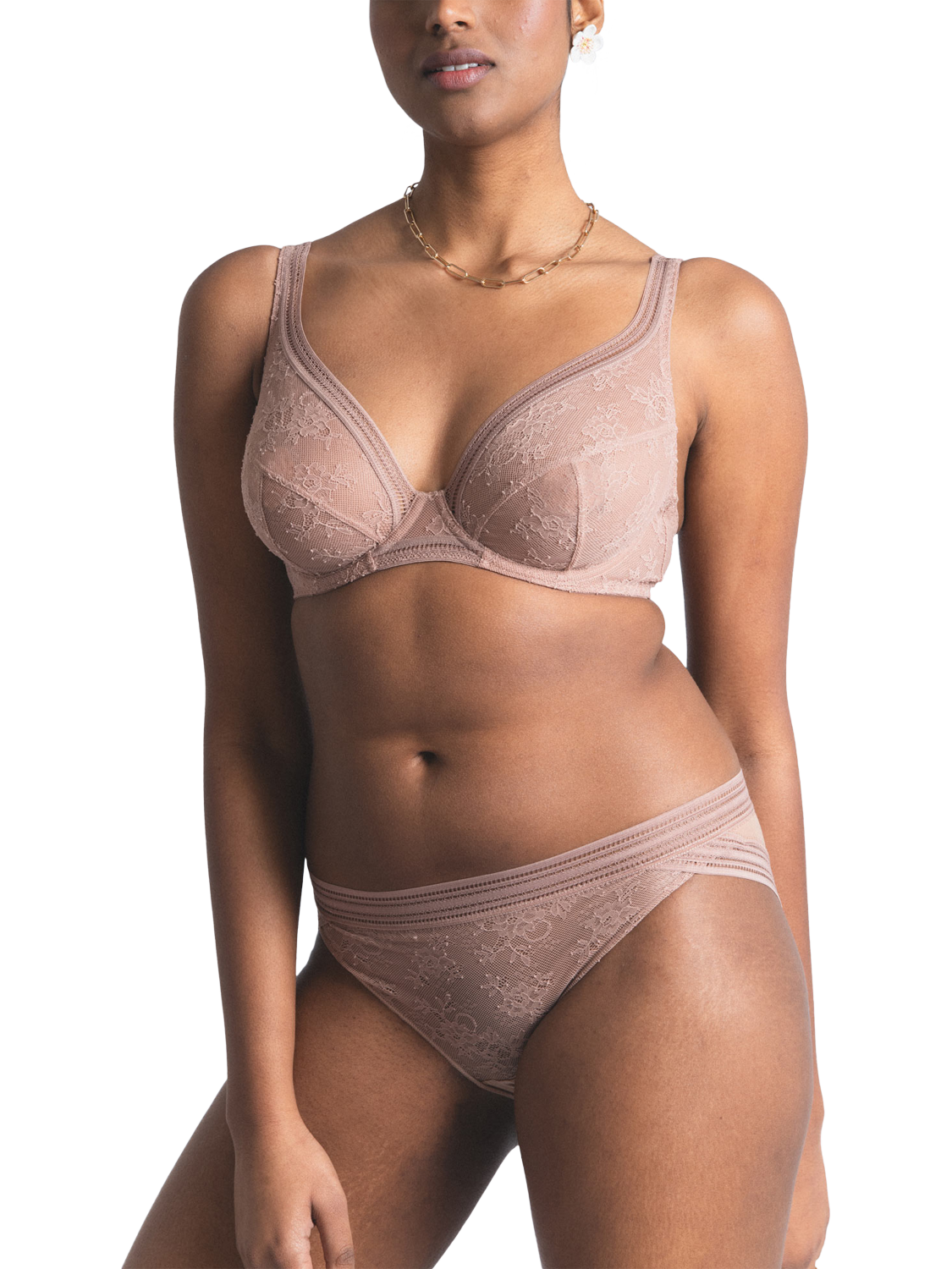Product image 2 of 8, which shows Maison Lejaby Miss Lejaby Plus Size Lace Triangle Bra, Pralin, 30D