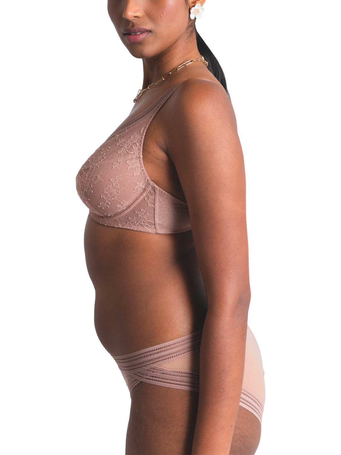 Product image 3 of 8, which shows Maison Lejaby Miss Lejaby Plus Size Lace Triangle Bra, Pralin, 30D