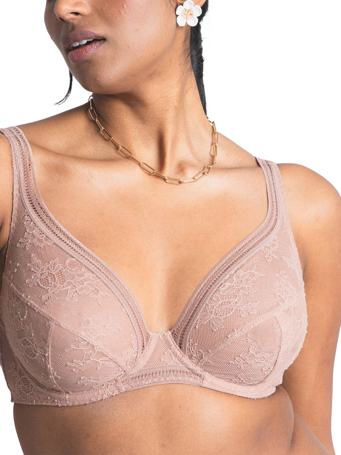 Product image 6 of 8, which shows Maison Lejaby Miss Lejaby Plus Size Lace Triangle Bra, Pralin, 30D