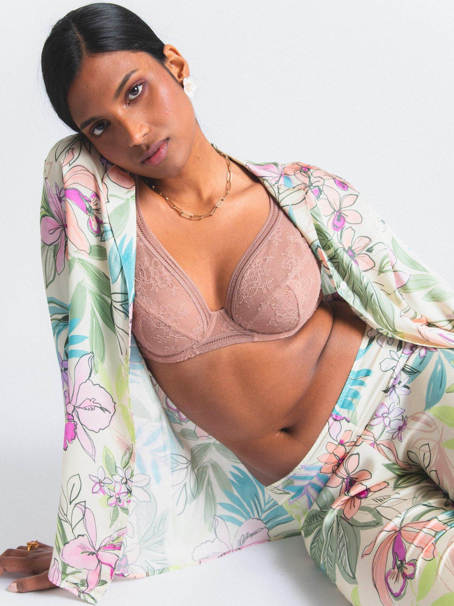Product image 8 of 8, which shows Maison Lejaby Miss Lejaby Plus Size Lace Triangle Bra, Pralin, 30D