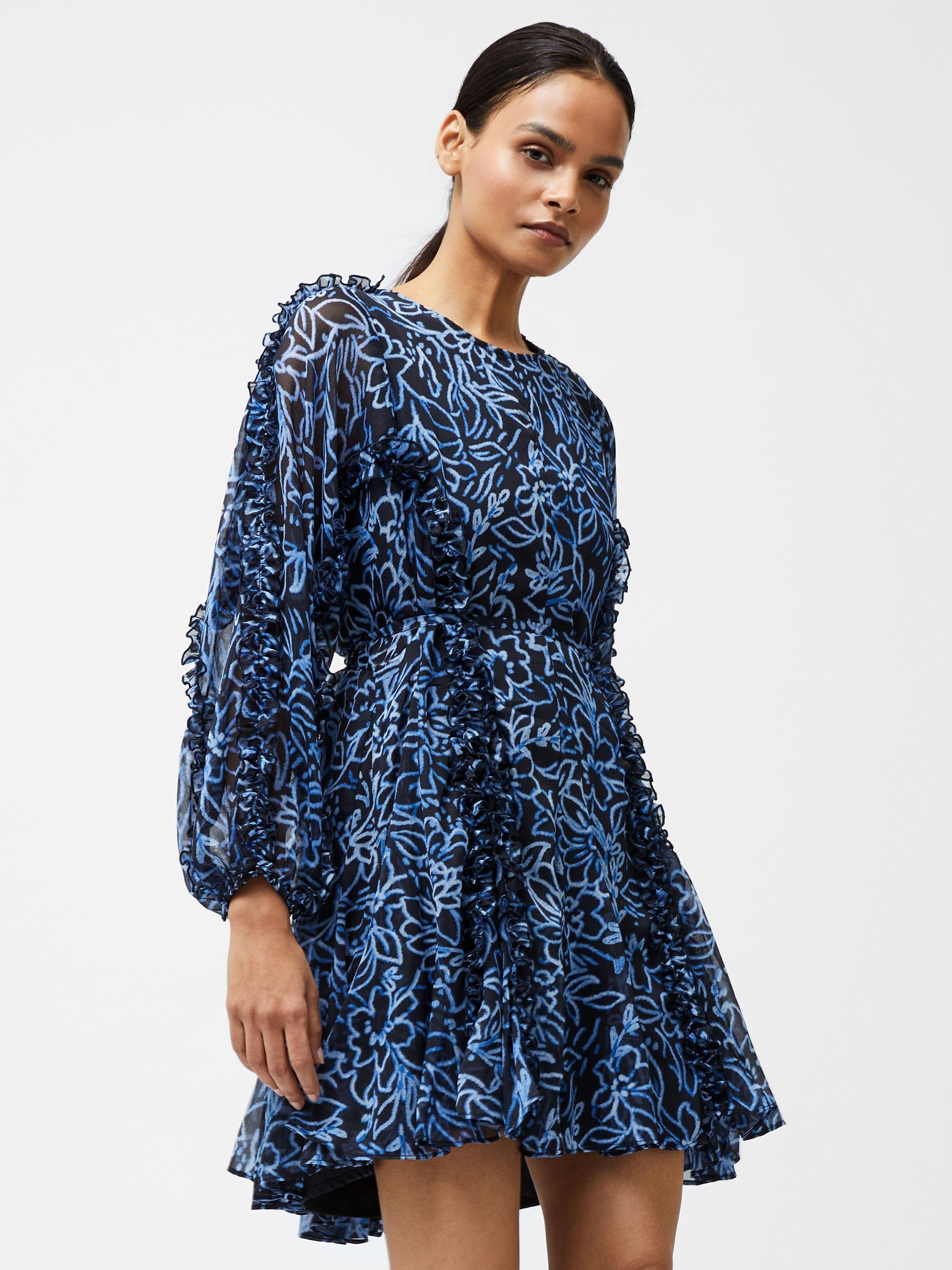 Product image 1 of 4, which shows French Connection Anna Emina Floral Chiffon Mini Dress, Navy/Multi, XS
