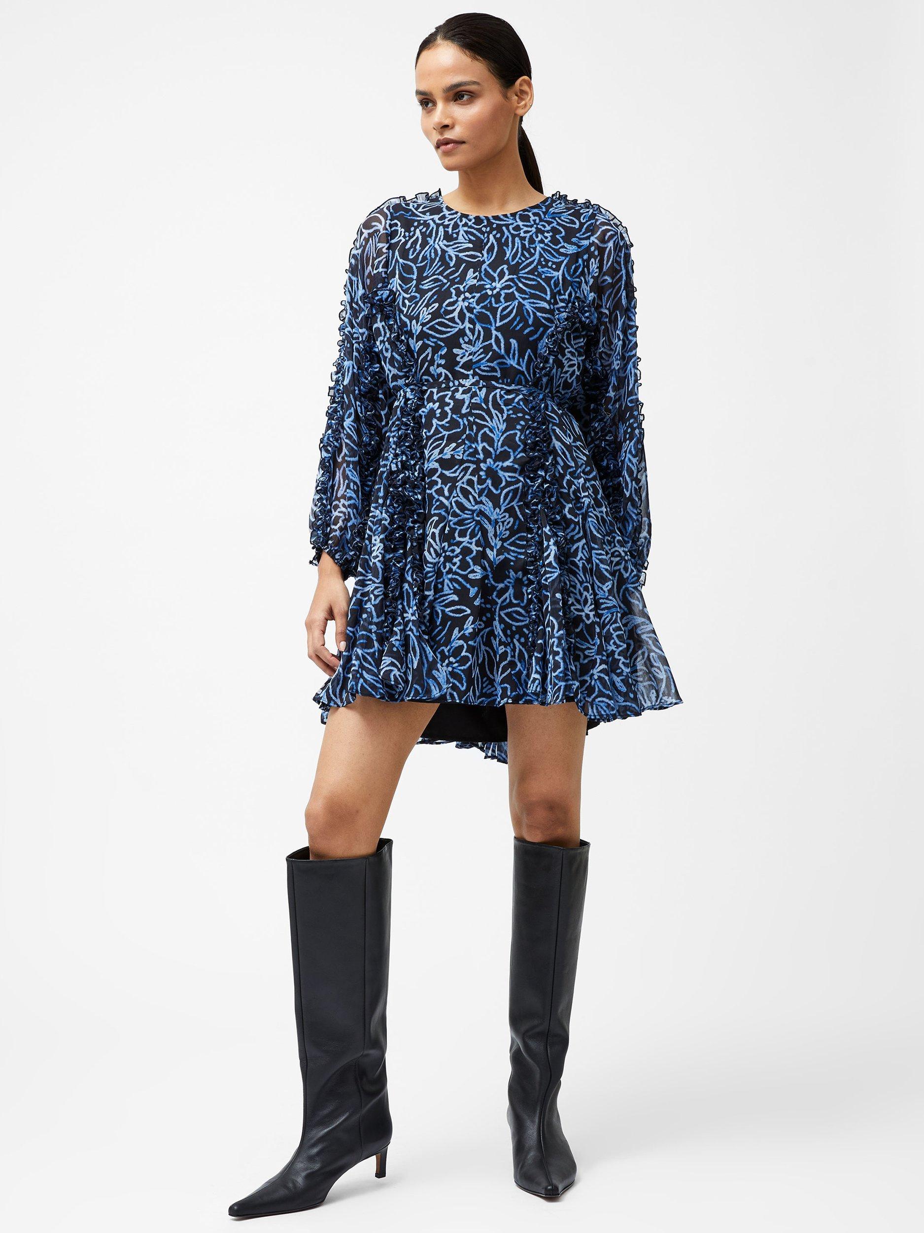 Product image 2 of 4, which shows French Connection Anna Emina Floral Chiffon Mini Dress, Navy/Multi, XS