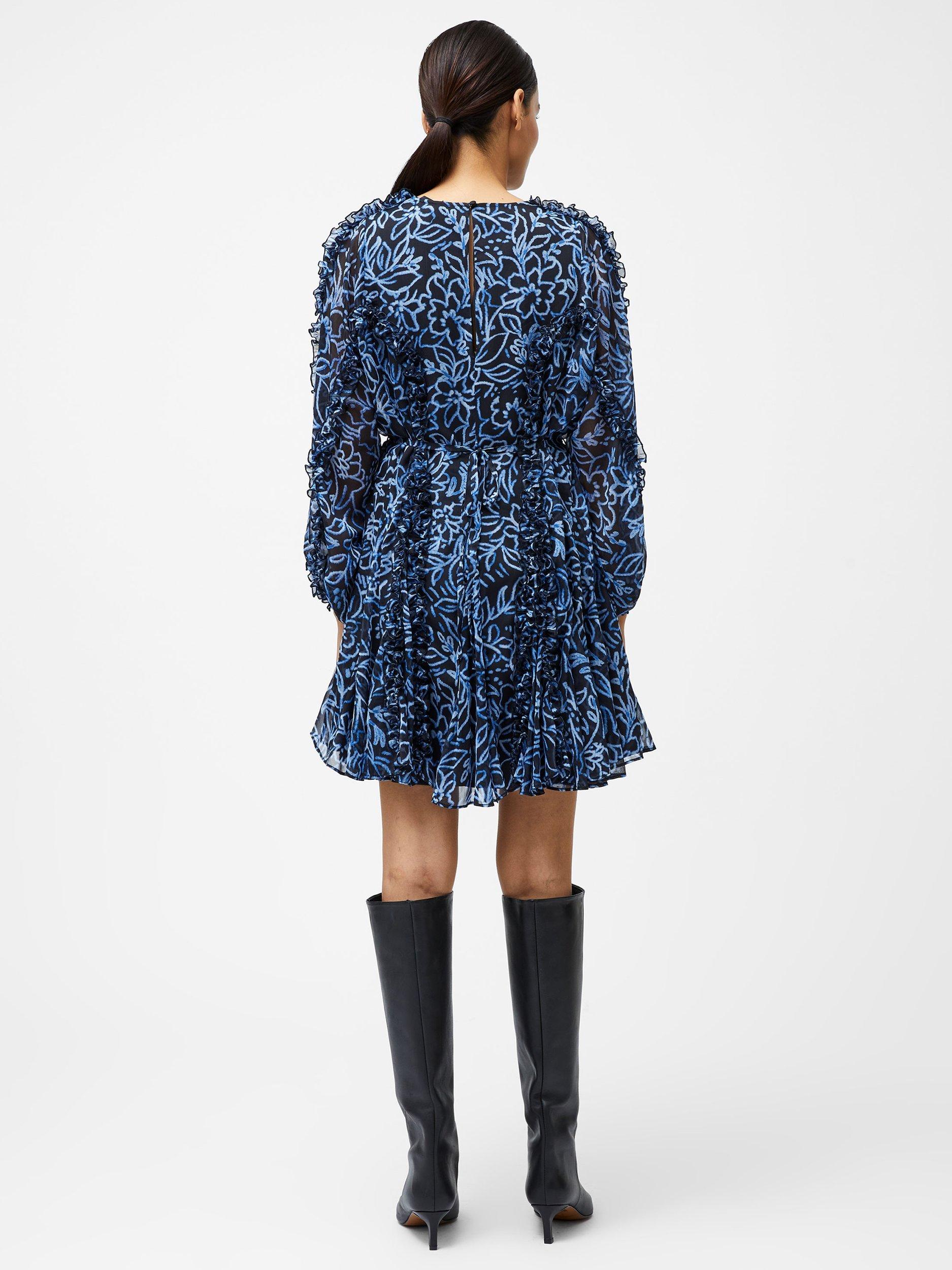 Product image 4 of 4, which shows French Connection Anna Emina Floral Chiffon Mini Dress, Navy/Multi, XS