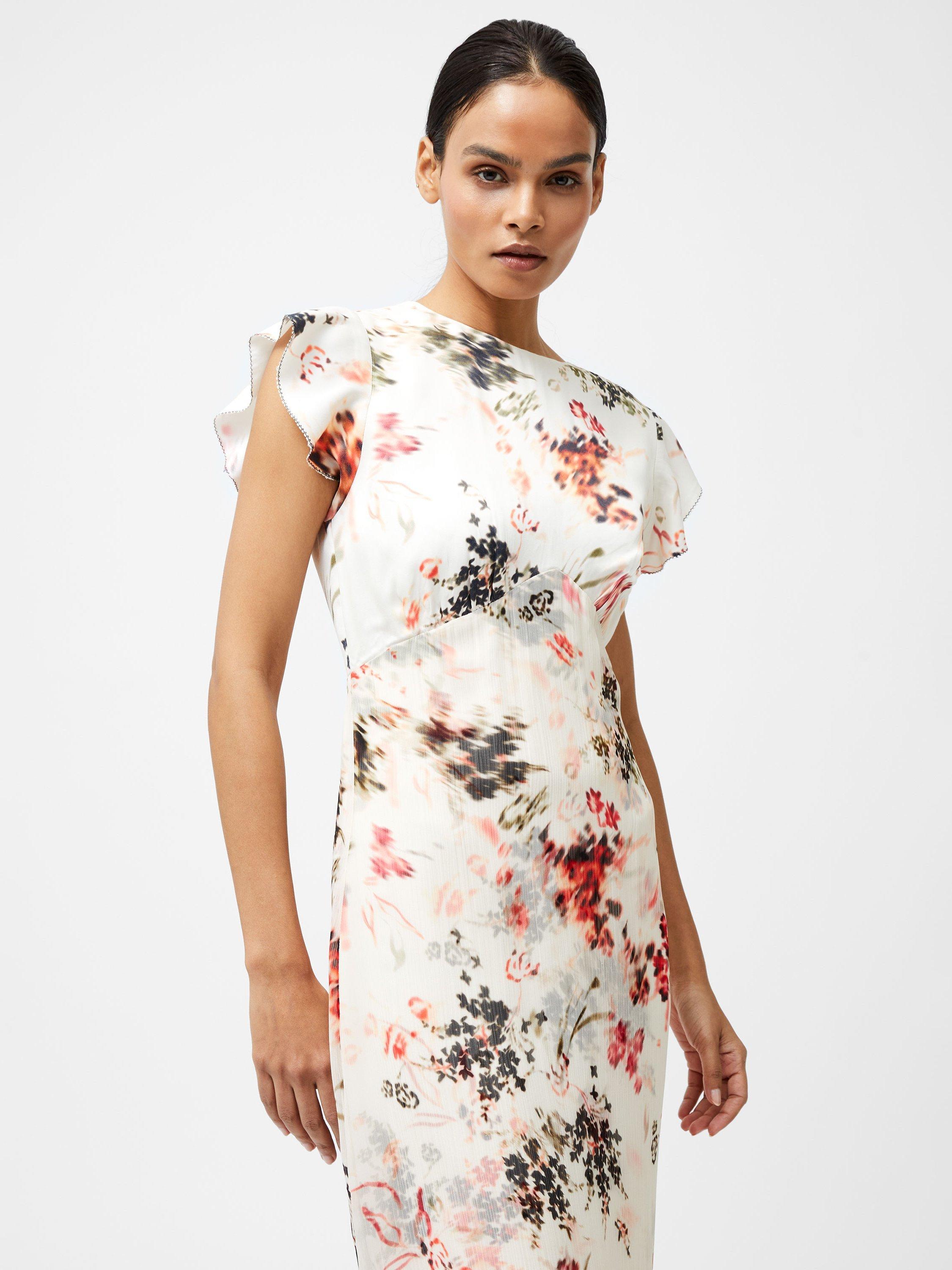 Product image 1 of 5, which shows French Connection Candice Overlay Satin Dress, Cream/Scarlet Red, 8