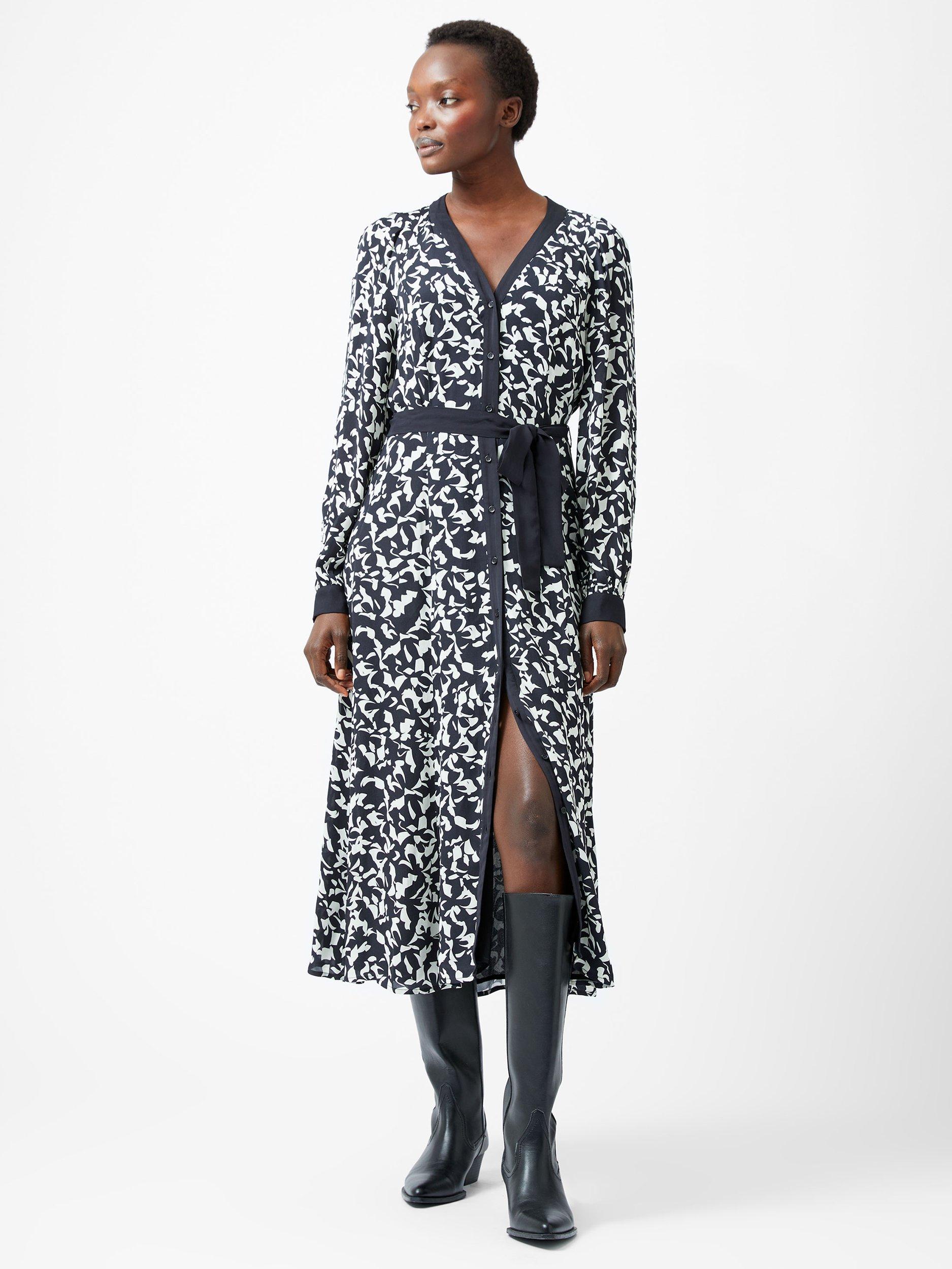Product image 1 of 5, which shows French Connection Kelly Almere Floral Dress, Navy/Cream, 6
