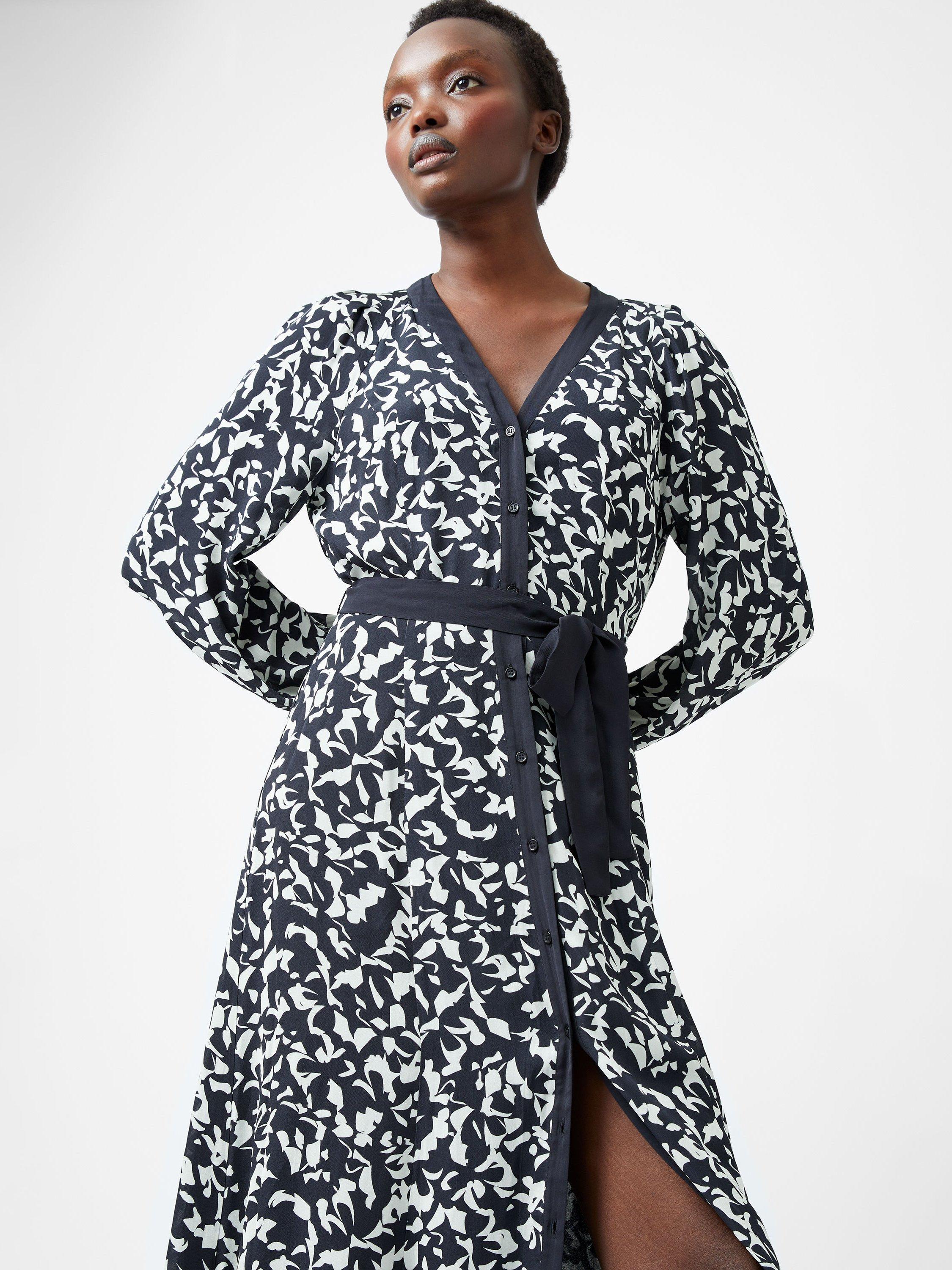 Product image 3 of 5, which shows French Connection Kelly Almere Floral Dress, Navy/Cream, 6