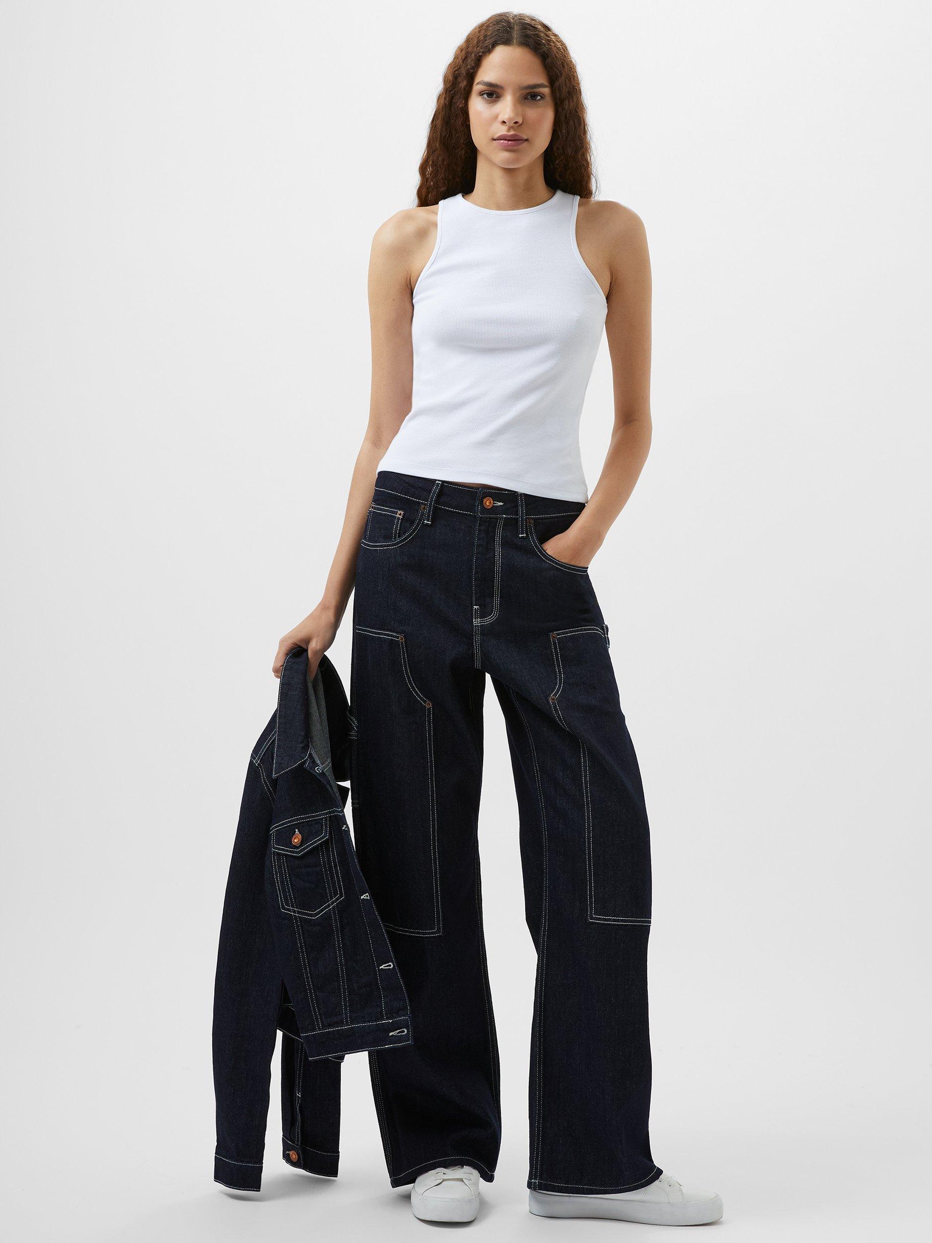 Product image 1 of 5, which shows French Connection Denver Contrast Stitch Jeans, Blue, 6