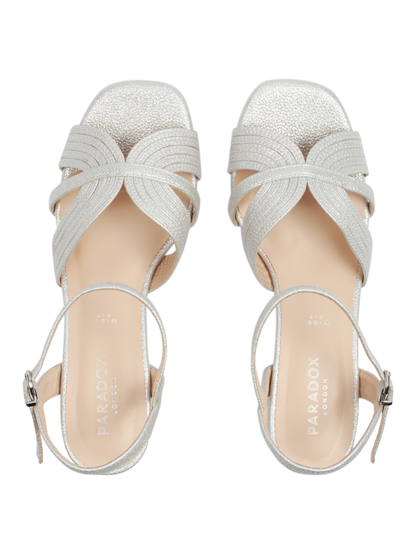 Product image 4 of 6, which shows Paradox London Noemi Wide Fit Heeled Sandals, Silver, 3